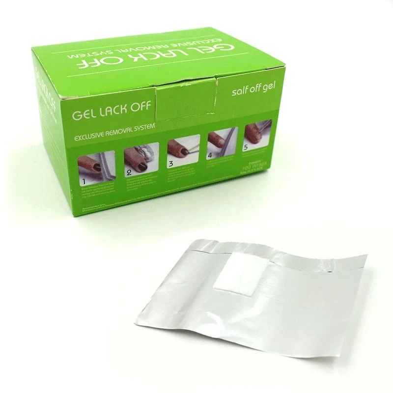 100pcs/Box Soak Off Gel Aluminum Foil Paper With Cutton For UV Gel Wraps Remove Gel Nail Art Products GEL LACK OFF 3