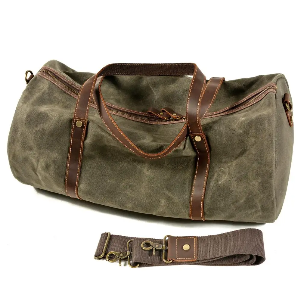 Retro Style Waterproo Travel Bag Large Capacity Men Outdoor Duffel Bags Europen Male Travel Handbags Waxed Canvas 2
