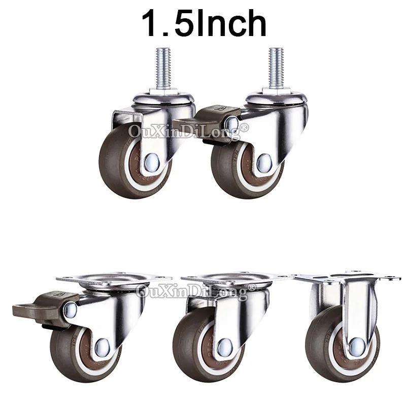 

4PCS 1.5" Mute Wheel With Brake Loading 25kg Replacement Swivel Casters Rollers Wheels With M10*15/M8*20mm Screw Rod GF173