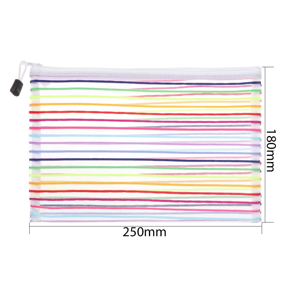 Pencil Cases Nylon Rainbow Mesh Document Zipper Stationery Bag for Office School