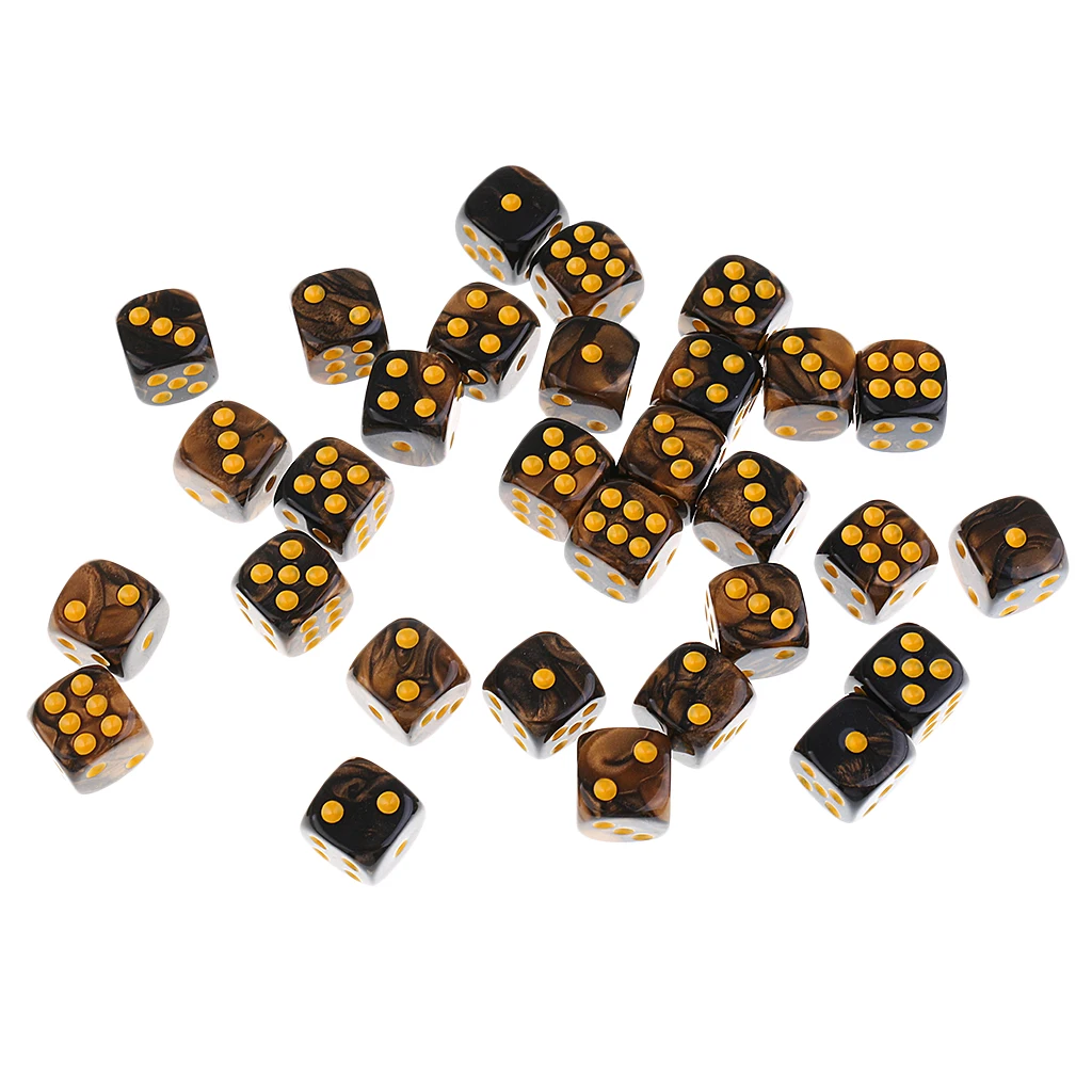 30 Pieces Acrylic 6-sided Spot Dice D6 w/ Iron Box for Party Bar Table Board Game