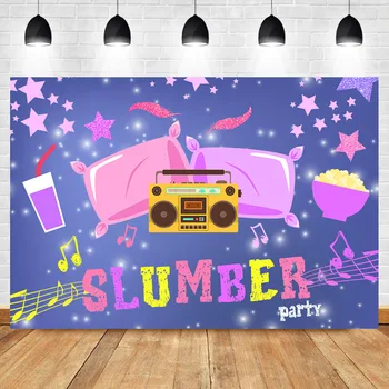 

Neoback Girl Sleepover Party Backdrop Slumber Parites Banner for Decoration Pillow Radio Birthday Theme Photography Background