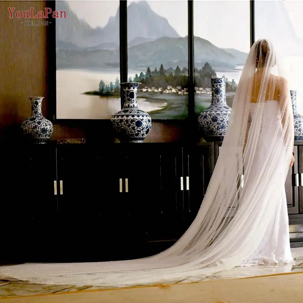 

YouLaPan V09 3 Metre Long Wedding Veils Ivory/White Long Wedding veil with Pearls Big comb Veil for Women Marriage Accessories