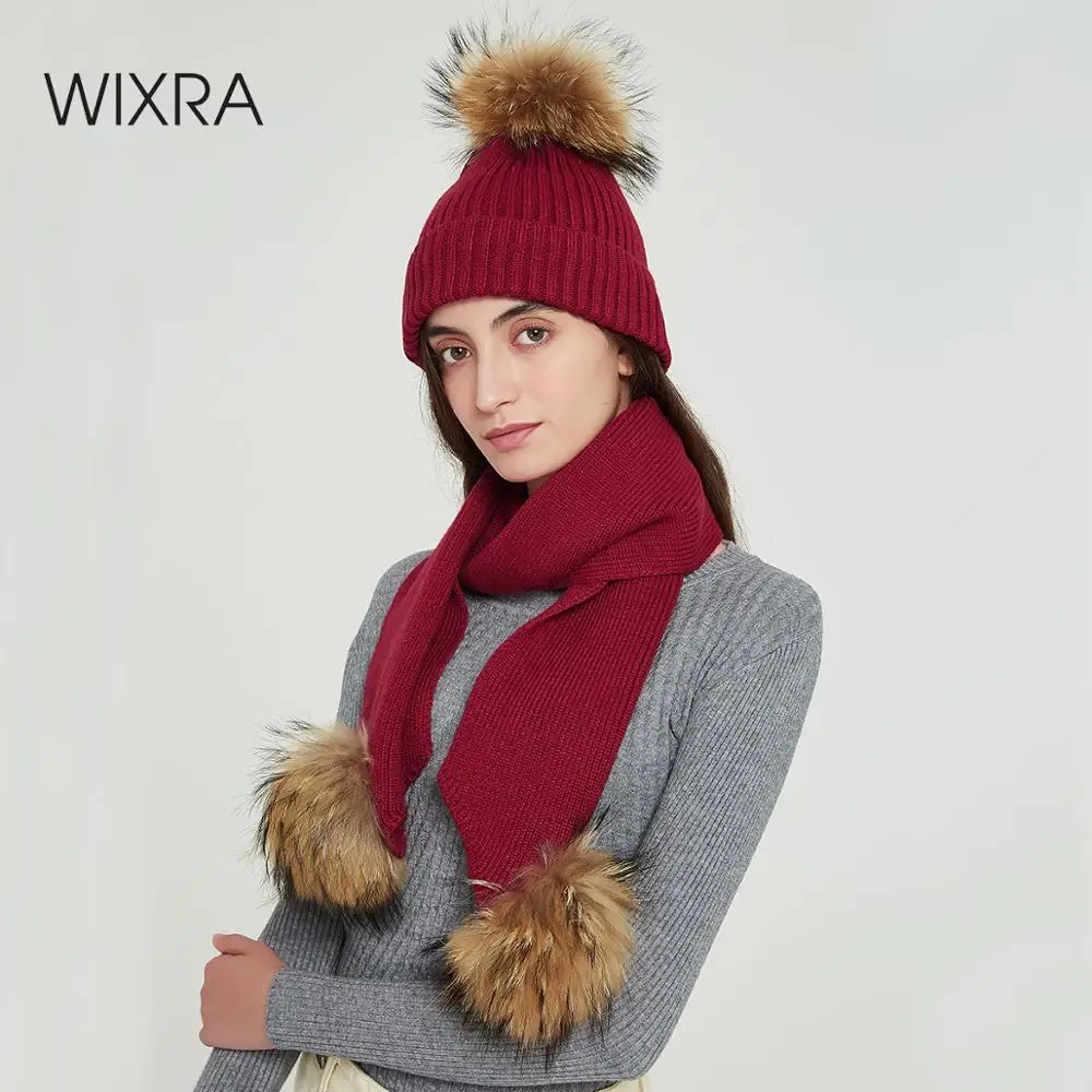 Wixra шапка из лисьего меха и вязаный шарф комплект 2 предметов зимняя одежда шапки