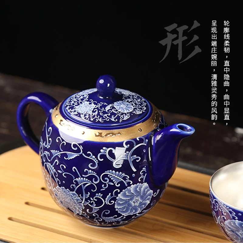 Цзиндэчжэнь эмалированный цветной чайный сервиз, керамический бытовой чайник, ручная роспись, Золотой Кунг-фу, маленький чайник, один горшок
