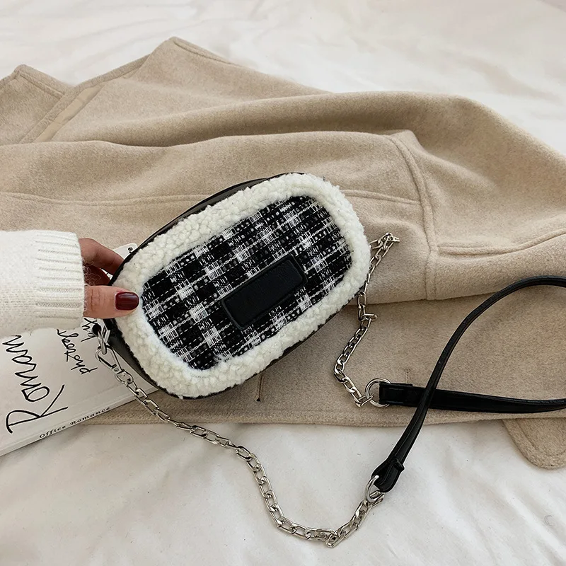 

Bag WOMEN'S Bag New Style 2019 Fashion Woolen Shoulder Bag Versatile INS Retro Western Style Shoulder Chain Small round Bag