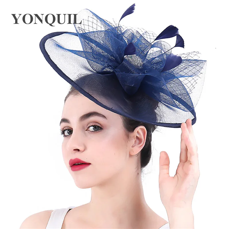 

Elegant Women Navy Fascinators Hat Hairclip Big Flowers Ladies Wedding Hair Accessories For Church Derby Ascot Races Headpiece