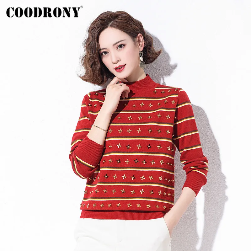 COODRONY Brand Autumn Winter Floral Jumpers Female Casual Long Sleeve Knitwear Slim Pullover Sweaters For Women W1097