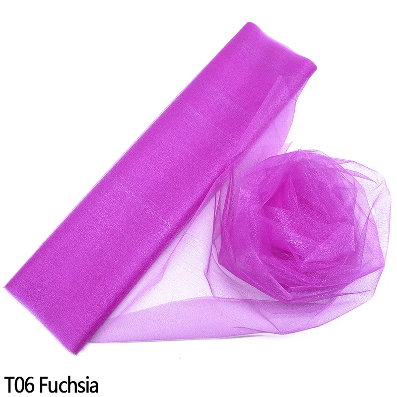 T06 fuchsia 10 м 48/72 см пряжа Тюль рулон органзы из фатина с лентой, для Юбка для стола ткань для малыша День рождения Baby Shower деревенский Свадебные украшения - Цвет: T06 fuchsia
