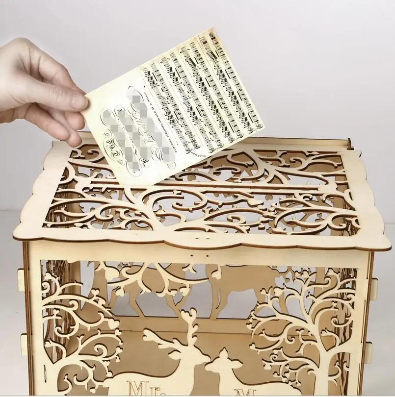 Взрывные Модели DIY деревянная пара оленей свадебные принадлежности коробка поздравительных открыток знак в коробке деревянная коробка свадебных открыток