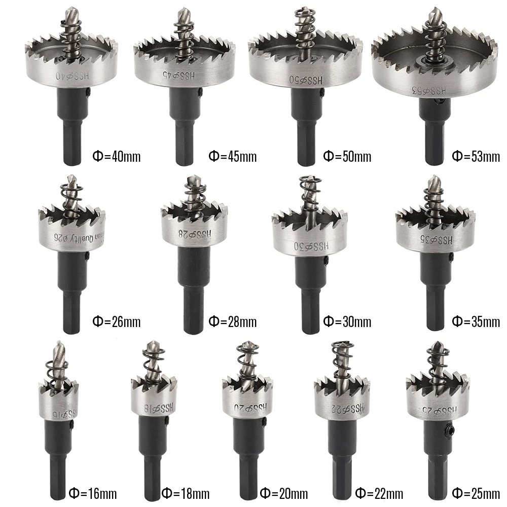  13PCS HSS Drill Bit Set High Speed Steel Carbide Tip Hole Saw Tooth Cutter Metal Drilling Hand Wood