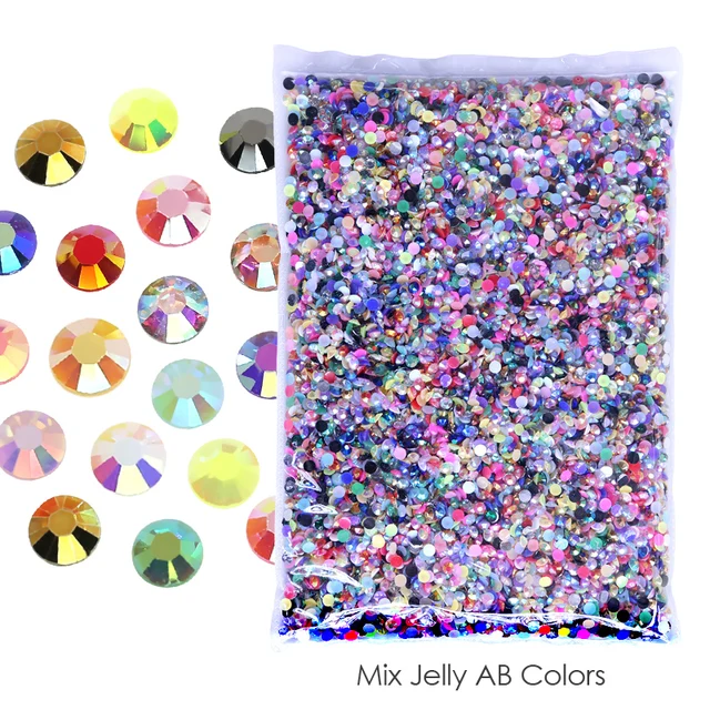 Wholesale Jelly AB Resin Non Hot Fix Rhinestones Cтразы Flatback Plastic Crystals Strass Glitters Stone Bulk Big Package for DIY Mix Jelly AB Colors