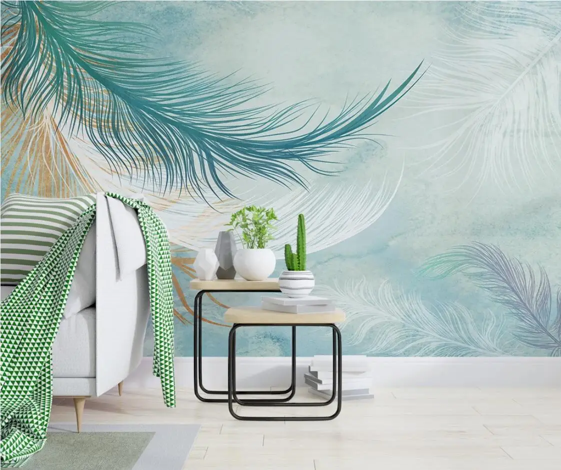 

Abstract Feather Blue Backgorund Wall Mural Living Room Wallpaper Large Photo Printed Wall Papers Home Decor Papel De Parede