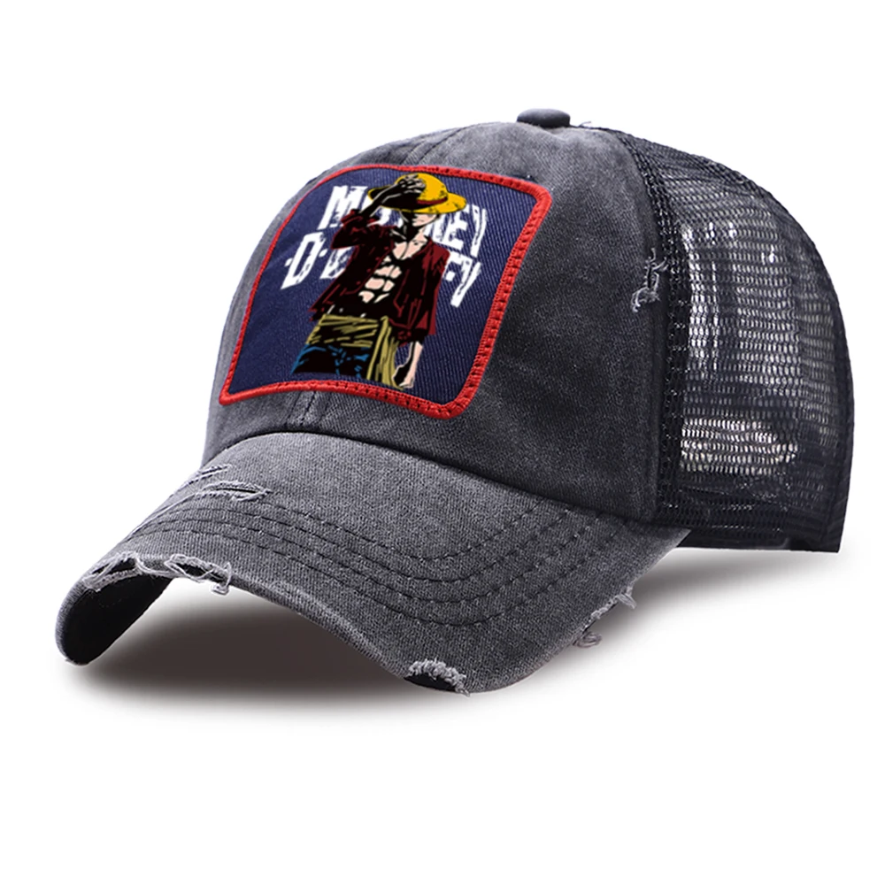 

Japan Anime Mesh Baseball Cap Women Cartoon One Piece Snapback Hat Breathable Sports Trucker Hats Unisex Washed Vintage Men Caps