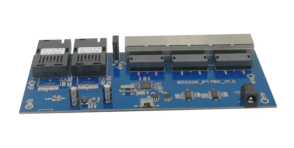 Оптоволоконный переключатель Ethernet 6 RJ45 2 SC оптический медиа конвертер одномодовый волоконно-оптический Порты и разъёмы PCB 10/100 м