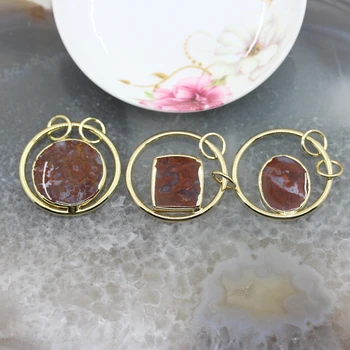 

5pcs/lot,Natural multi shape Indian Agates Slab Quartz Pendants, Slice Gem Circle gold Plateds Key Accessory Jewelry Findings