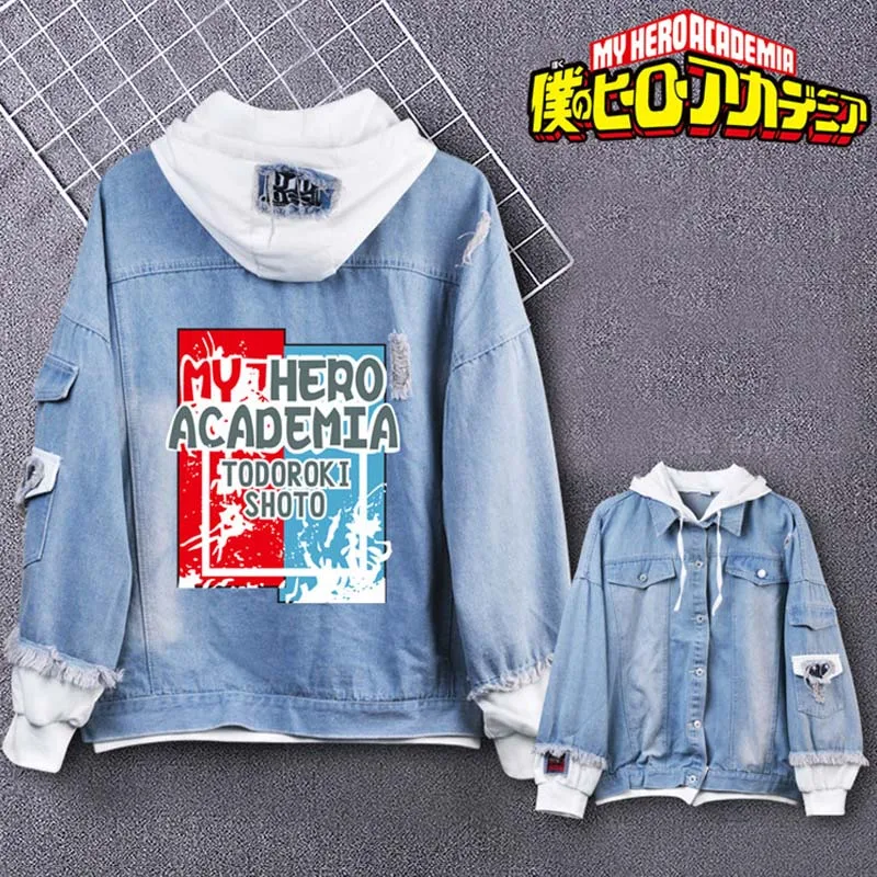 Coshome Boku No My Hero Academia Midoriya Shoto Todoroki Cosplay Hoodies Costumes Men Women Denim Jacket (8)