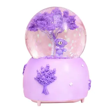 

Cute Cartoon Tabletop Ornaments Gift Flying Snow Rotating Lights Music Box Violin Lavender Bear Crystal Ball