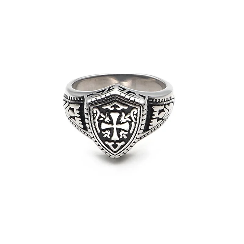 Sterling Silver Knights Templar Ring – Men’s Crusader Shield Band With Jerusalem Cross, Size 10, Solid 925 Silver - View #8