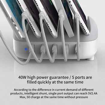 

5 Ports 40W USB Docking Station With Flame-Resistant One-Key Switch Holder USB Charging For SmartPhone Tablet PC For Home Public
