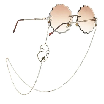 

Fashion Chic Womens Line Art Face Styling Eyeglass Gold Metal Reading Glasses Chain Eyewears Cord Holder Neck Strap Lanyard 70cm