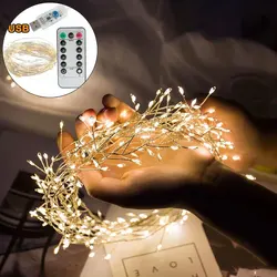 Cluster String Lights 5M 200LED Branch Tree Outdoor Silver Wire Fairy Lights for Cafe Bar Wedding Party Xmas Home Decorations