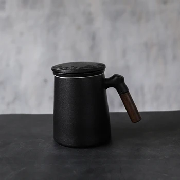 

LUWU BLACK CERAMIC TEA MUGS WITH FILTERS COFFEE CUP DRINKWARE 395ML