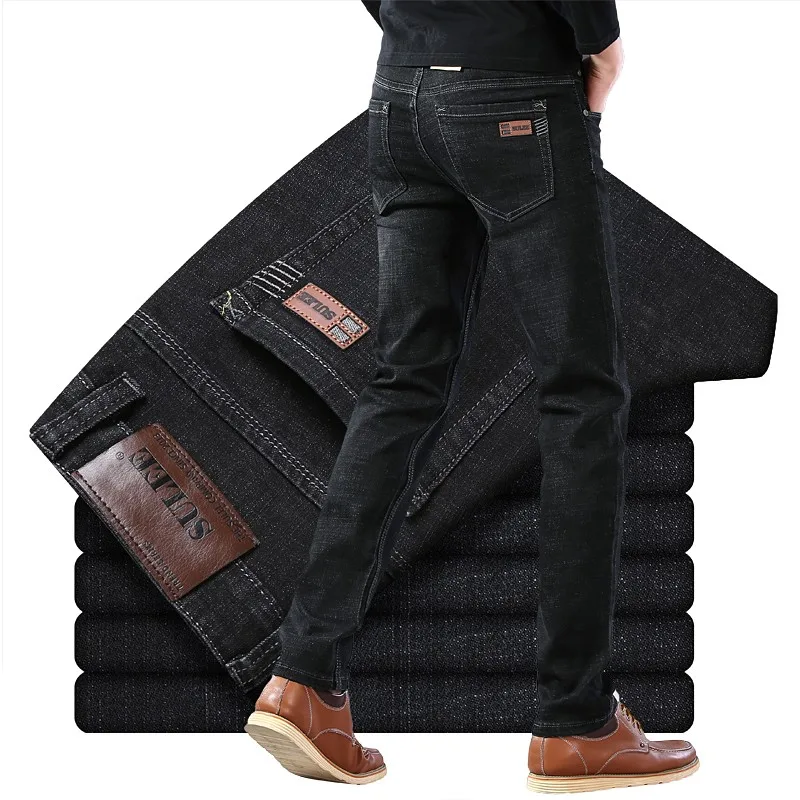 Sulee-pantalones vaqueros elásticos para hombre, pantalón largo informal de algodón, lavado, talla grande