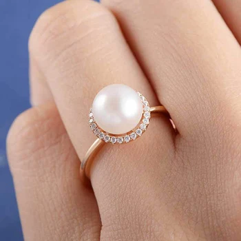 

Luxury Charming Rose Gold Rings For Women Elegant Crystal Zircon Ring Romantic Valentine Gifts Wedding Party Pearl Rings Jewelry
