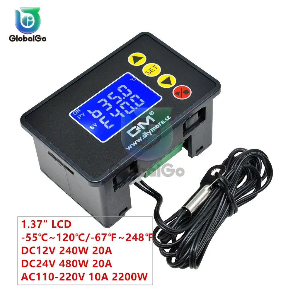 AC110-220V 10А 2200 Вт 1,37 дюйма lcd термостат DC12V 240 Вт 20A DC24V 480 Вт терморегулятор NTC датчик