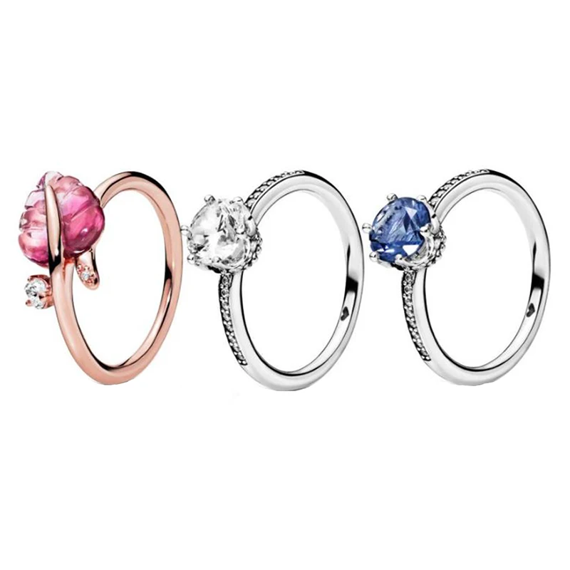 

Rose Pink Murano Glass Leaf Ring Real 925 Sterling Silve Rings For Fashion Women Band Wedding Rings Promise Rings Bridal Jewelry