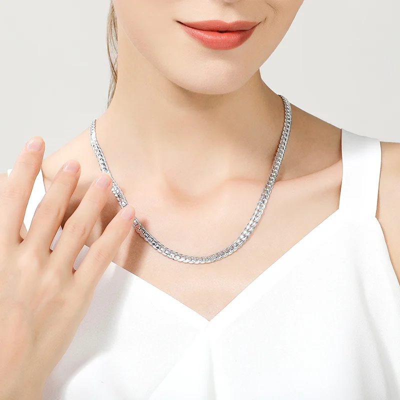 BAYTTLING S925 Sterling Silver Gold/Silver 8/18/20/24 Inch Side Chain Necklace For Women Men Fashion Jewelry Gifts