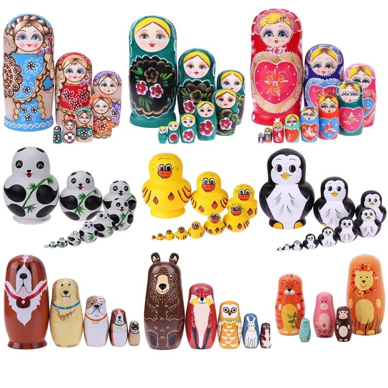 

Russian Matryoshka Dolls Basswood Creative Bear Ear Nesting Dolls Gift Russian Traditional Feature Ethnic Style Unisex DIY Dolls
