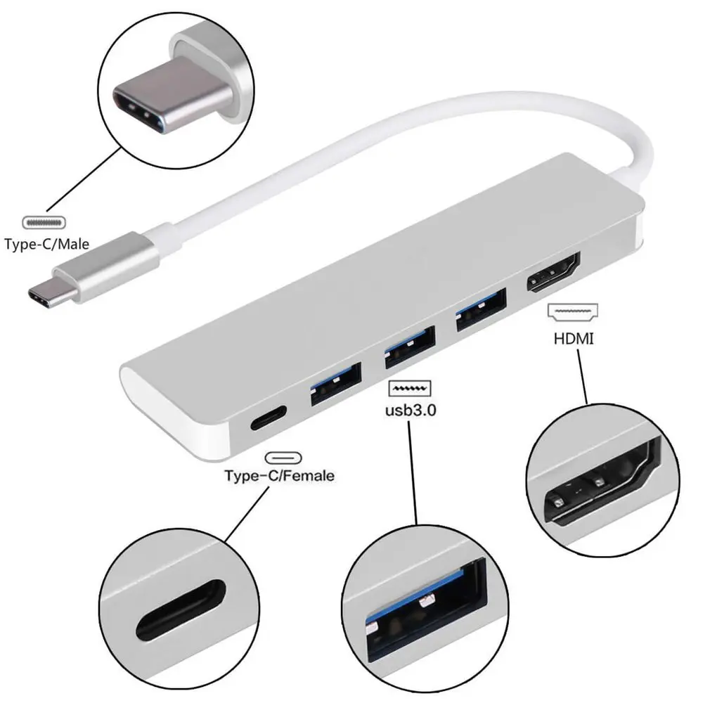 USB C концентратор мульти порт HDMI адаптер 5 в 1 USB C адаптер USB C к HDMI с 3 шт USB 3,0 порты зарядка PD порт