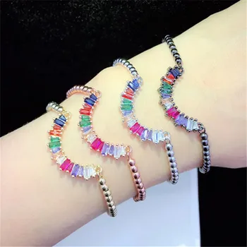 

10pcs/lot High Quality Brass Bracelet Pave Colorful Cubic Zirconia Rainbow Adjustable Bracelet Fashion Jewelry