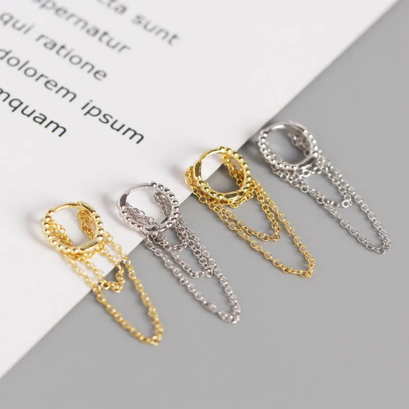 WANTME Hot Minimalist Multilayer Tassel Chain Studs Earrings for Women Real 100% 925 Sterling Silver Accessories Jewelry Gift