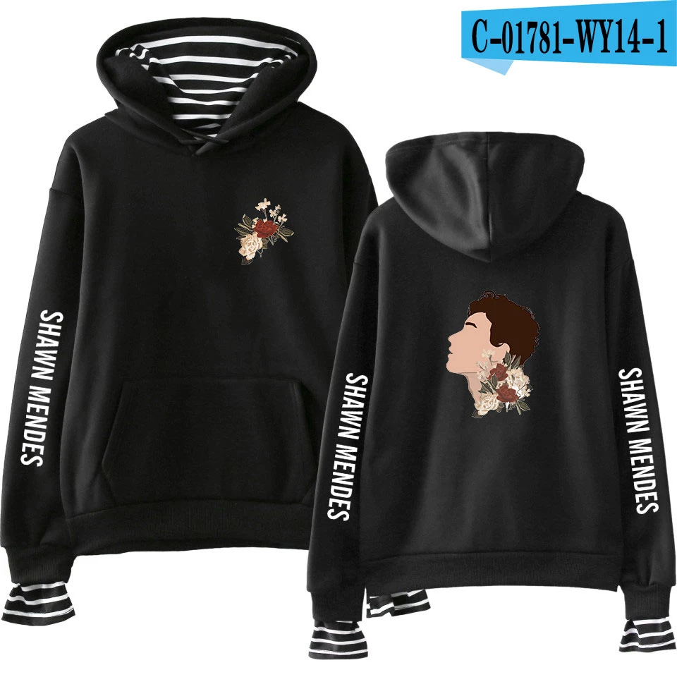 New shawn mendes Fake Two Pieces Hoodies Men/Women Autumn Winter Fashion Casual Sweatshirt Shawn Mendes Hip Hop Hoodie - Цвет: Black