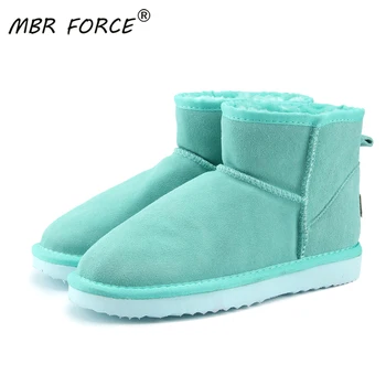 

MBR FORCE Fashion Female Snow Boots Genuine Cowhide Leather Ankle women Warm Winter Boots Woman Green Lake shoes large size boot
