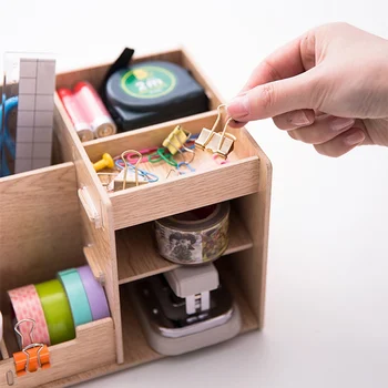 

New DIY Wooden Document Tray Desktop Multifunction Storage Box Pen Pencil File Holder Office Desk Organizer School Supplies