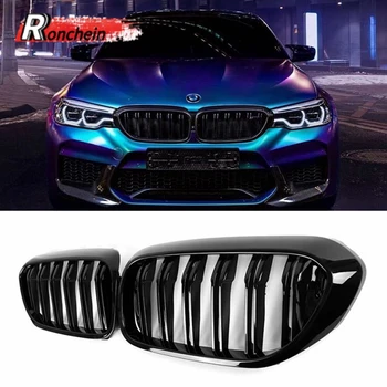 

RONCHEIN Car Racing Grill for BMW 5 Series 2017-2020 G30 F90 Gloss Black Matt Black 2 Line Double Slat Kidney Grille Replacement