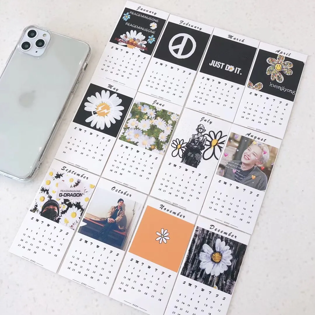 

2020 calendar G dragon peaceminusone x Fragment Daisy 12 cards Phone Case For iPhone 7 8 6 s Plus 11 pro X Xs Max Xr Capa