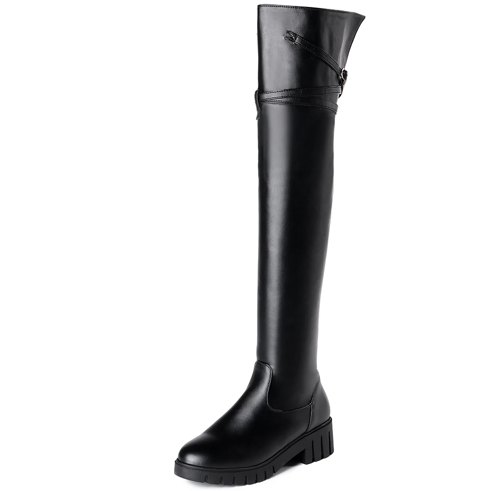 RIBETRINI Over The Knee Boots For Women Round Toe Zipper Thick Sole Trunky Heel Shoes Woman Fashion Knight Long Boots Women - Цвет: black short plush