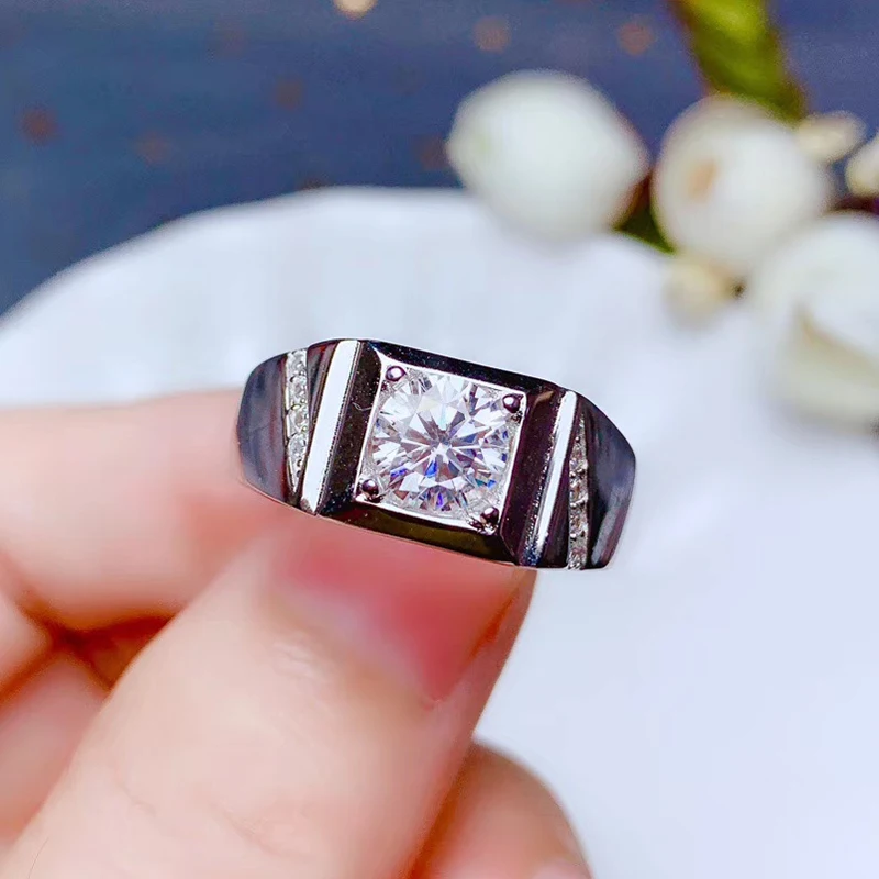 CoLife Jewelry 1ct Moissanite Man Ring 6.5mm F Color Moissanite Ring for Man 925 Silver Fashion  Man Gemstone Ring