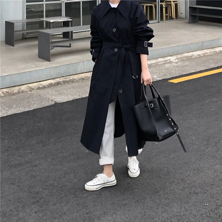 Colorfaith New Autumn Winter Women Trench Sashes Lace Up Korean Style Elegant Casual Long Coat Outerwear JK181