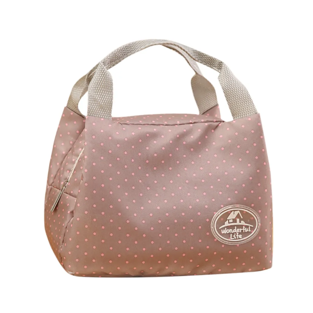 Portable Lunch Bag Insulated Cold Canvas Handbag Stripe Picnic Carry Case Waterproof Thermal School Lunch Box Bag