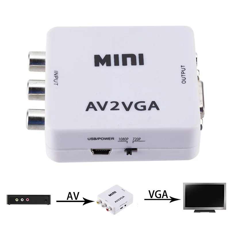 Мини HD AV2VGA видео конвертер AV RCA CVBS к VGA HDMI с аудио 3 5 мм ПК HDTV|Кабели VGA| |