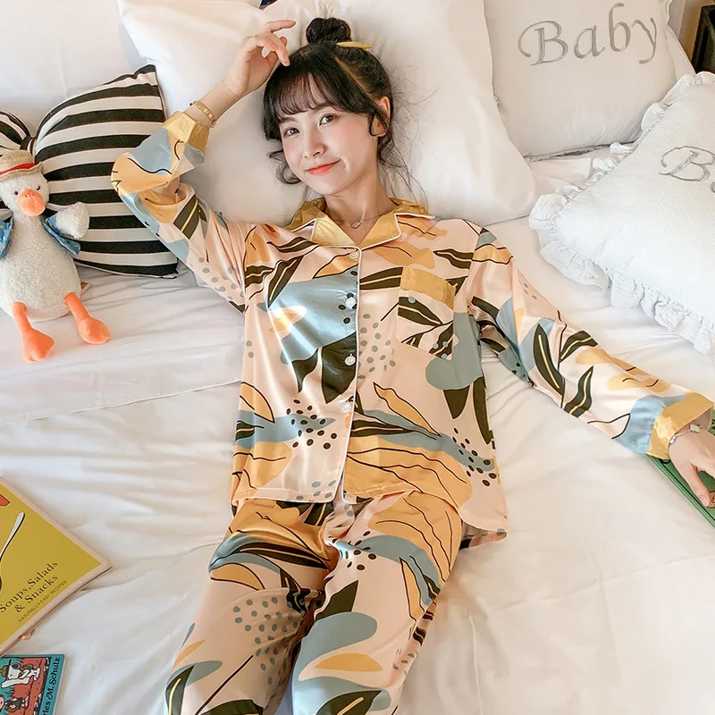 

Pajamas Women's Spring And Autumn Long Sleeve Viscose Cute Dotted Two-Piece Set Students Silk Thin Summer Home Wear