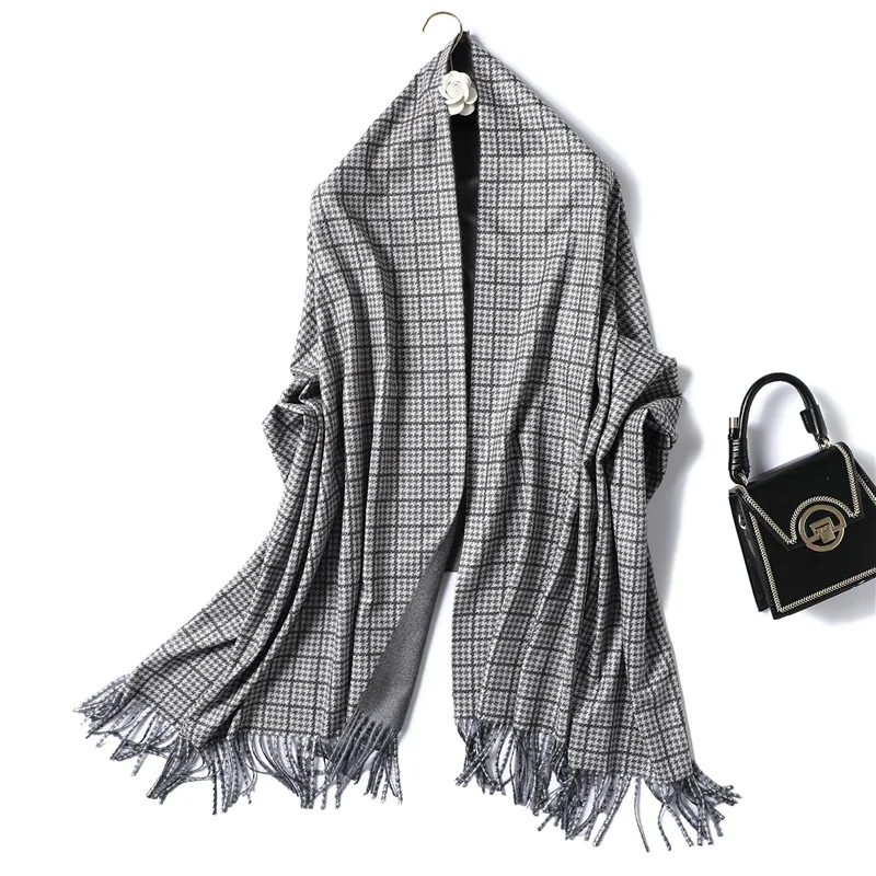 Женский кашемировый шарф брендовый дизайнерский зимний шейный теплый шарф двусторонняя кисточка одеяло однотонный плед пашмины толстые Шали Обертывания - Цвет: WJ84-B5
