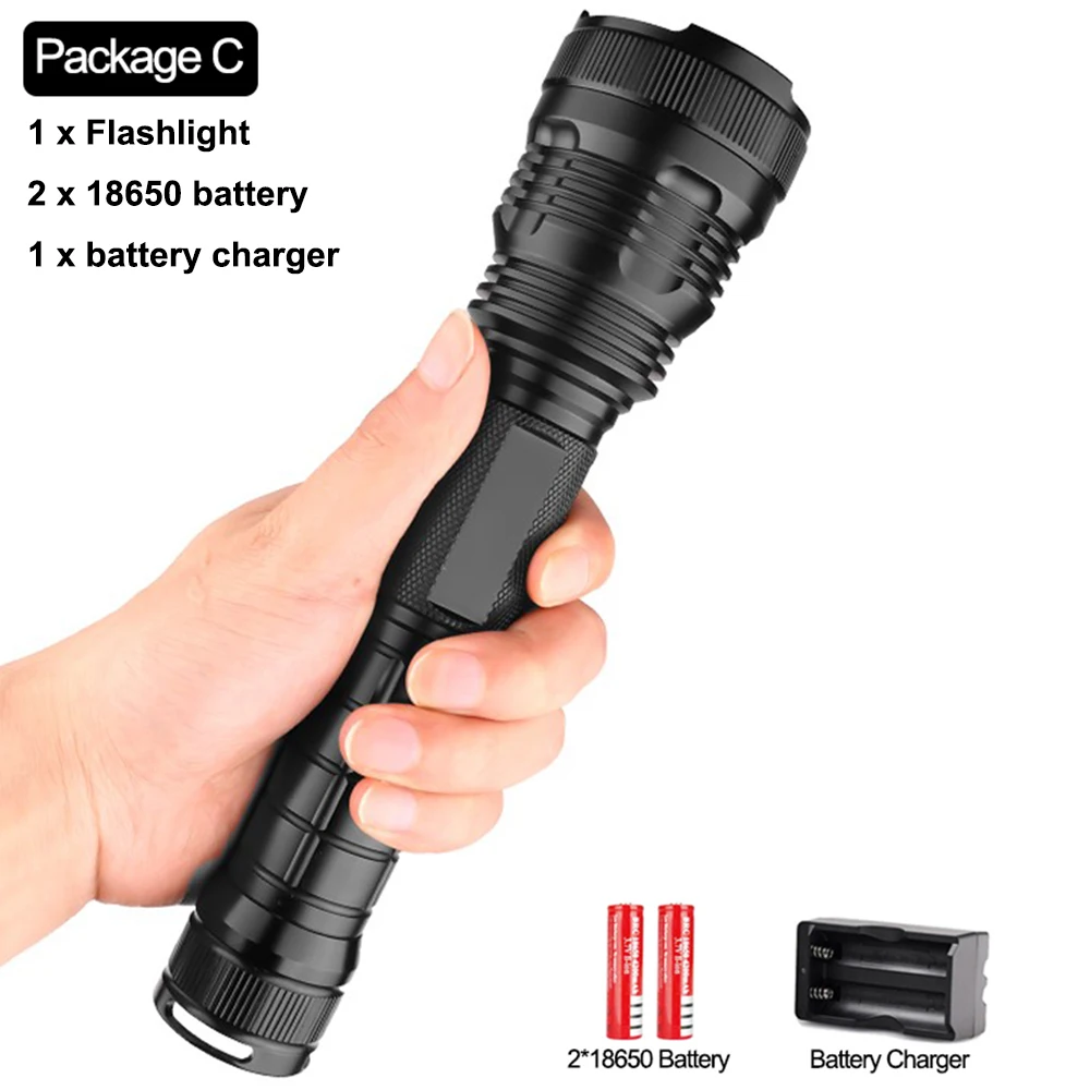 Package C Супер яркий фонарик Xlamp 3* XHP50 светодиодный фонарь тактический фонарь Водонепроницаемый светодиодный фонарь с 18650 перезаряжаемой батареей - Испускаемый цвет: Package C