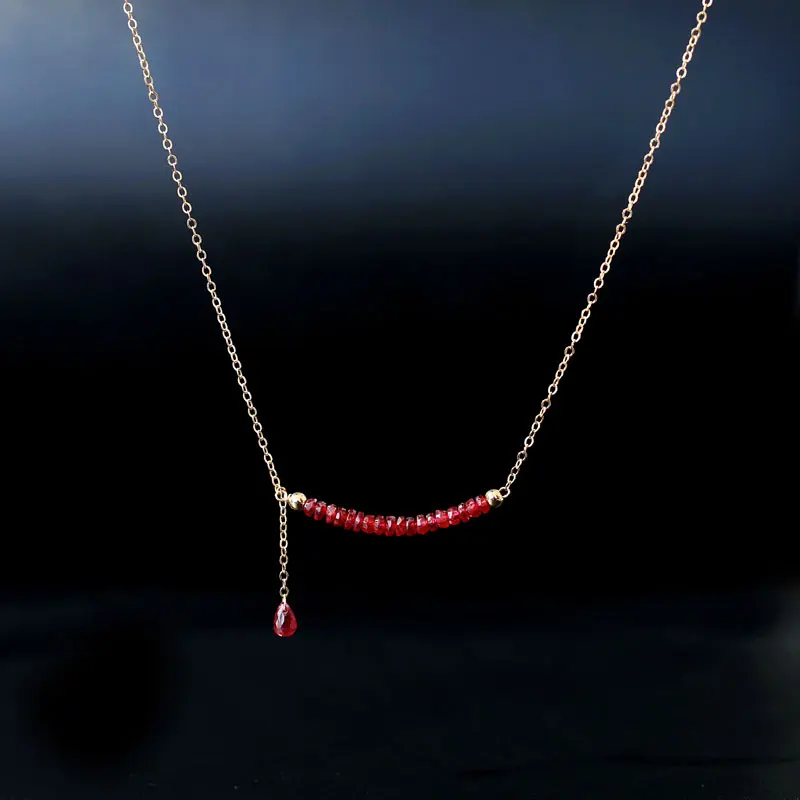 

DAIMI 14k Gold Injection Genuine Gemstones Faceted Ruby Pendant Color Treasure Starry Clavicle Chain Smile Necklace